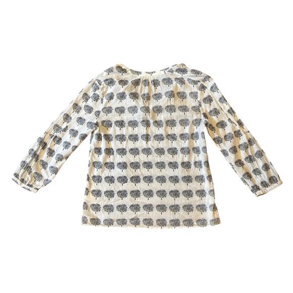 Boden White & Blue Boho Gauzy Cotton Tassel Tie-Neck Top, Size 4, EUC - Picture 2 of 4